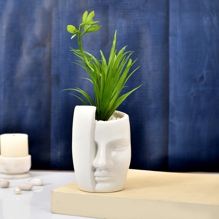 Artificial Green Oasis Plant With White Face Planter