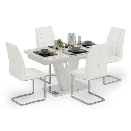 Caribu 4 To 6 Extendable Seneca 4 Seater Dining Table Set Finish White High Gloss