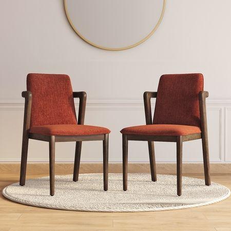 Harper Solid Wood Dining Chair In Danish Walnut Finish with Dark Coral Colour