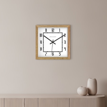 Minimal Square Wooden Wall Clock with Stylised Numerals and Clean Frame