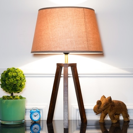 Griffith hand crafted Solid wood walnut finish Tripod Table Lamp With Beige Cotton Shade