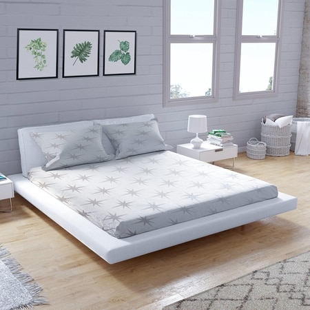 White Abstract 400 TC Cotton Flat King Sized Double Bedsheet With 2 Pillow Covers From Threads