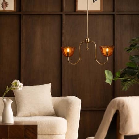 Lior Handicrafted Pendant Lamp in Antique Silver Brass finish and Amber Colour