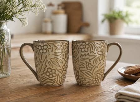Beige Wildflower Premium Tea & Coffee Mugs