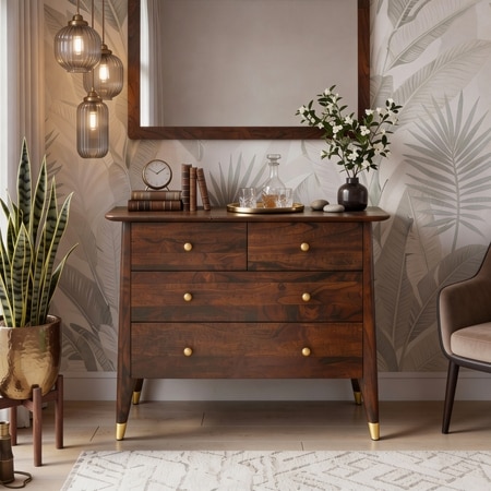 Saar Teak Wood Chest Of Drawers In Espresso Teak Finish