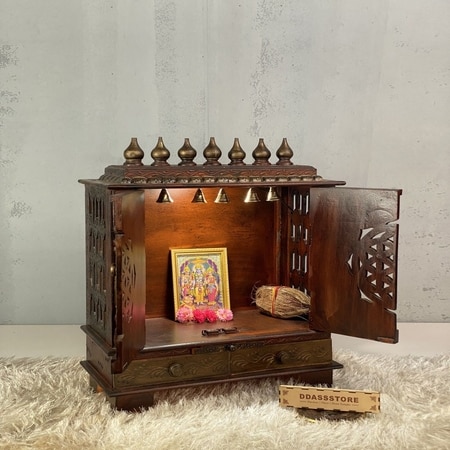 D'Dass Dark Polish Sheesham and Mdf  Wall Hanging Wooden Temple For Pooja