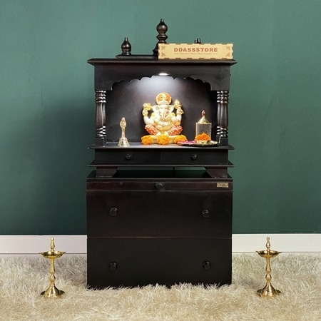 D'Dass Multi Color Mdf and Sheesham Wooden Temple With Cabinet For Pooja