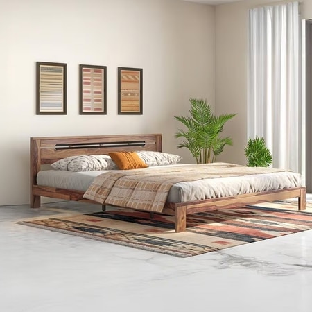 Amal Solid Wood King Size Bed In Teak Finish