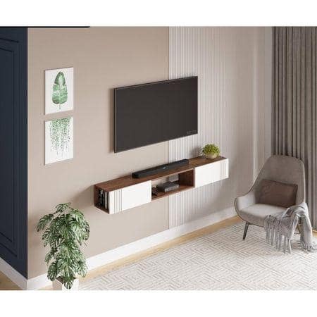 Darien Engineering Wood Wall Mount TV Entertainment Unit Set Top Box Stand/TV Cabinet with Shelves for Books & Decor Display Unit Bed Living Room Upto 60 Inches (Brown Maple & White)