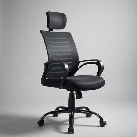Aspira High Back Mesh Office Chair with Headrest in Black Color