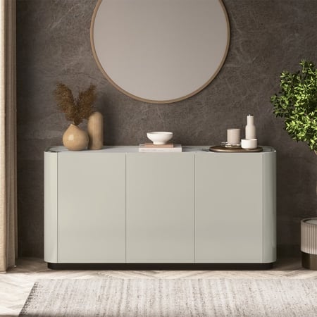 Dorian Engineered Wood Sideboard With Ceramic Top In Taupe High Gloss Finish