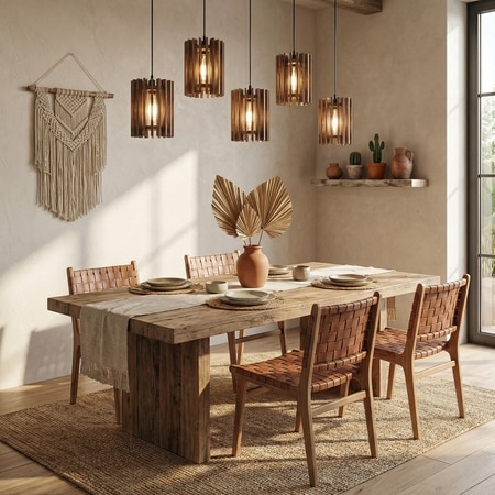 Ventus 5 Series Brown Solid Wood Cluster Hanging Light