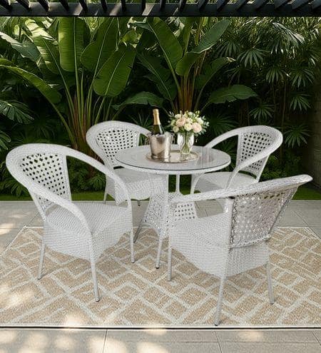 Griffith Wicker Table And Chair Set In White And Black Dual Tone Finish