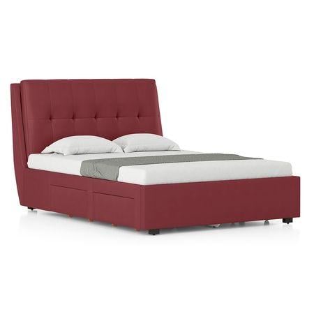 Bornholm Engineered Wood Queen Size Drawer Storage Upholstered Bed In Burgundy Leatherette