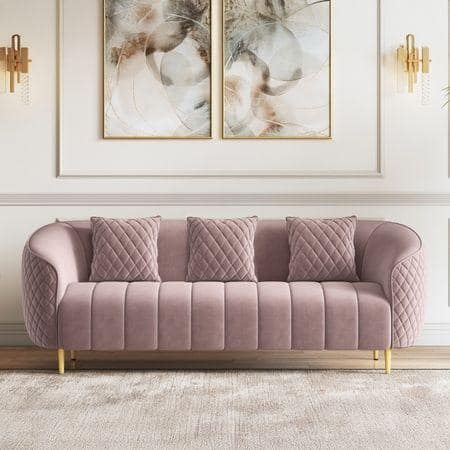 Amora 3 Seater Fabric Sofa in Faded Lilac Pink Velvet