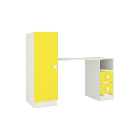 Rio Kids Large Study Desk with Drawers Built In Bookshelf and Square Handles in Sunshine Yellow Colour
