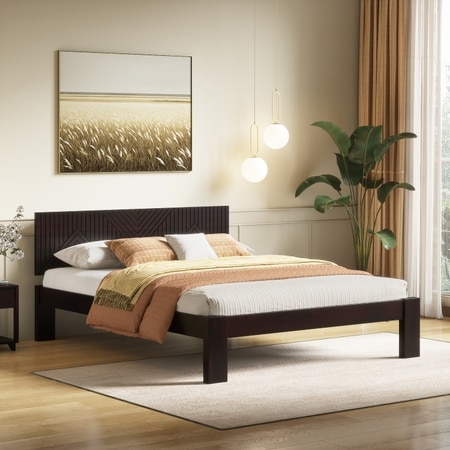 Kuba Solid Wood Queen Size Non Storage Bed In Mahogany Finish