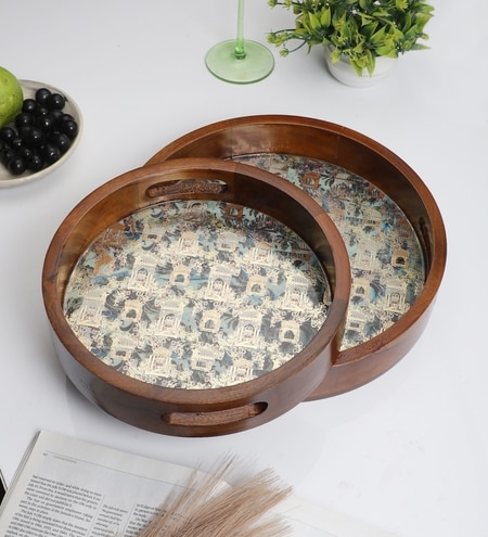 Vintage Birdcage Wooden Tray Set – Ornate Charm (Set of 2)