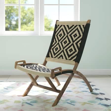 NatWest Sheesham Wood Vintage Balcony Chair in Black and White Rope Canning