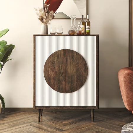 Satsuki Solid Wood Bar Cabinet (White & Walnut Finish)