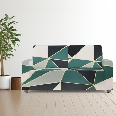 2 Seater Green Triangles Sofa Cover