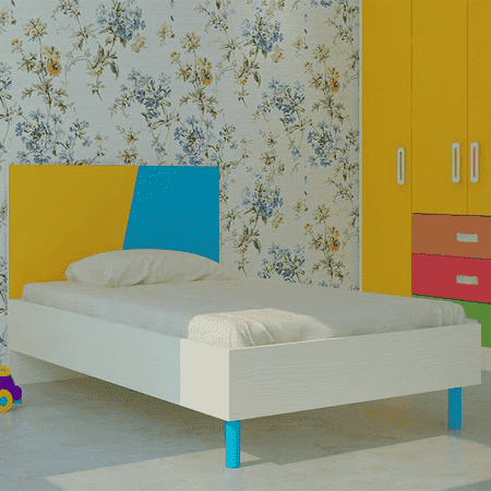 Fiona Engineered Wood Bed in Mango Yellow Azure Blue Colour