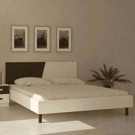 Fiona Engineered Wood Non Storage Bed in Light Wood Coffee Walnut Colour