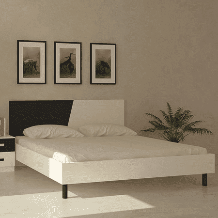 Fiona Engineered Wood Non Storage Bed in Light Wood Carbon Black Colour