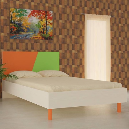 Fiona Engineered Wood Bed in Light Orange Verdant Green Colour