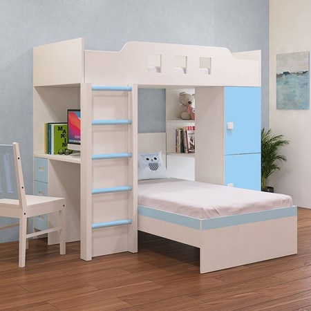 Siona Engineered Wood Box & Drawer Storage Bunk Bed Sky Blue