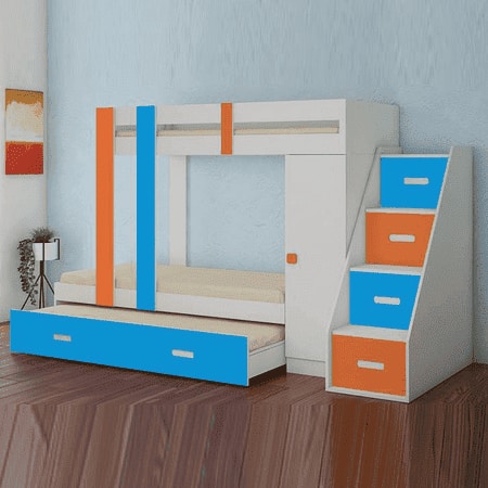 Luxuria Engineered Wood Box & Drawer Storage Bunk Bed Light Orange Azure Blue