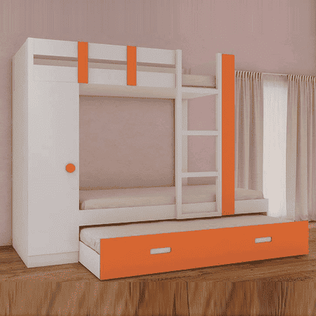 Evita Trundle Engineered Wood Box Storage Bunk Bed Light Orange