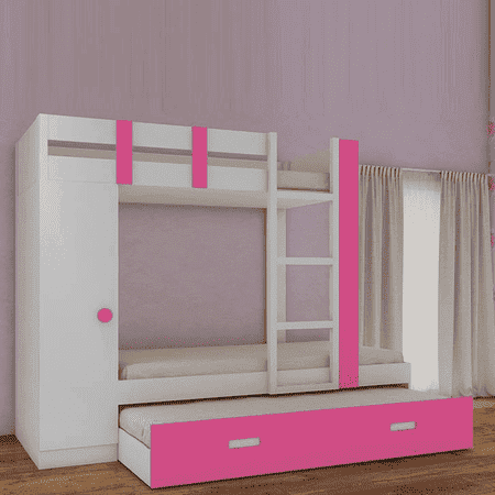 Evita Trundle Engineered Wood Box Storage Bunk Bed Barbie Pink