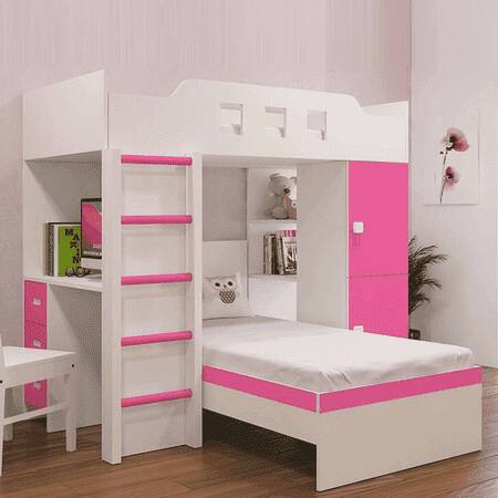 Siona Engineered Wood Box & Drawer Storage Bunk Bed Barbie Pink