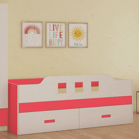 Calypso Engineered Wood Drawer Storage Bed in Pink Colour