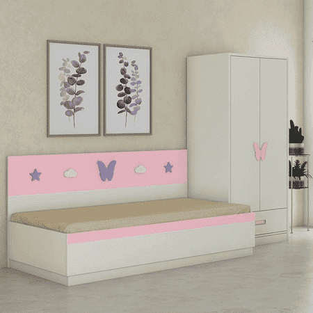 Renata Engineered Wood Box Storage Bed in Pink Colour