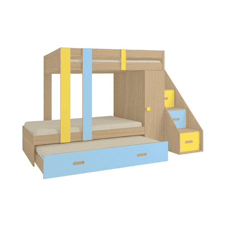 Luxuria Engineered Wood Box & Drawer Storage Bunk Bed Sunshine Yellow Sky Blue
