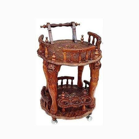 Shilpi Sheesham Wood Standard Handmade Wheel Decor Service Bar Trolley