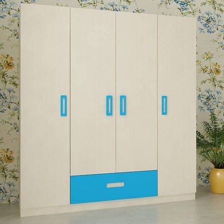 Emelia Engineered Wood 4 Door Wardrobe in Blue Colour