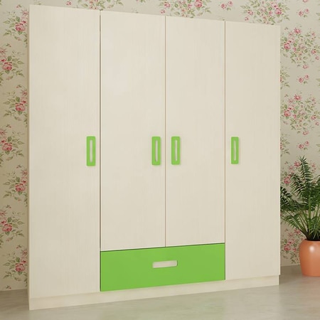 Emelia Engineered Wood 4 Door Wardrobe in Green Colour