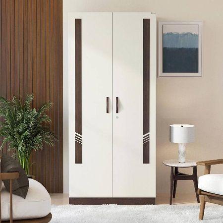 Bluewud Andrie Engineered Wood 2 Door Wardrobe with Drawer, (Wenge & White)