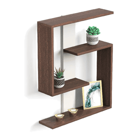 BLUEWUD Easton Engineered Wood Wall Shelf, Display Rack, 3 Shelves (Wenge & White)…