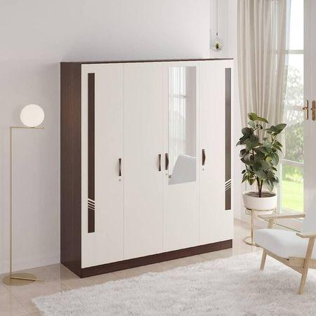 Bluewud Andrie 4 Door Wardrobe with Mirror & Drawer