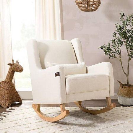 Chelsa Solid Wood Rocking Chair in Beige Leatherette Colour