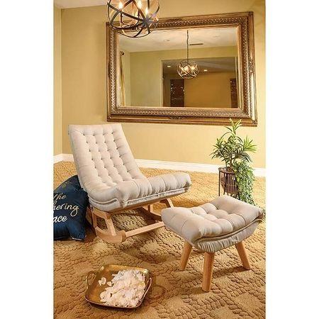 Paley Solid Wood Rocking Chair in Beige Leatherette Colour