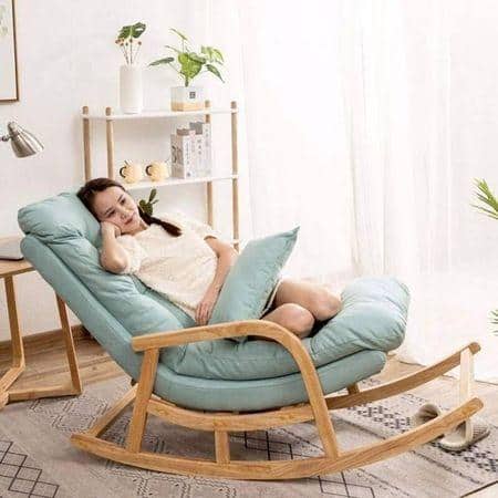 Earle Solid Wood Rocking Chair in Blue Colour
