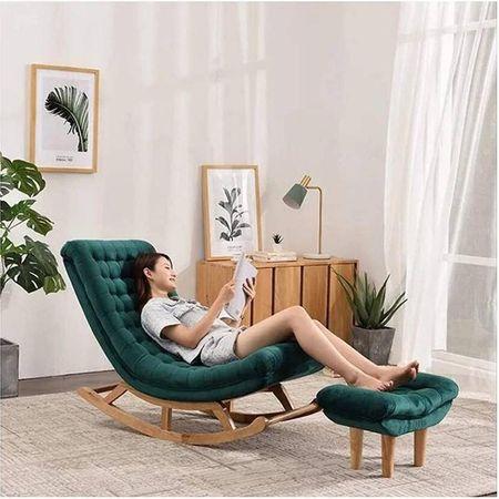 Randelle Solid Wood Rocking Chair in Green valvet Colour