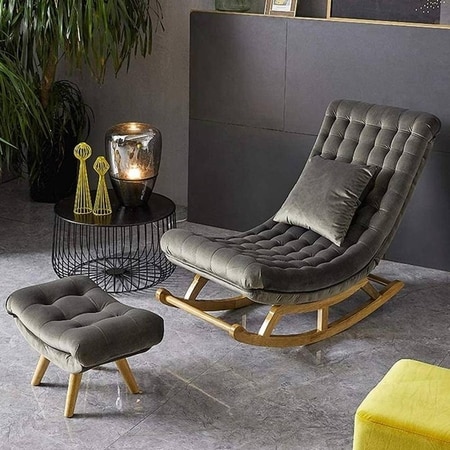 Burgundy Solid Wood Rocking Chair in Grey Colour