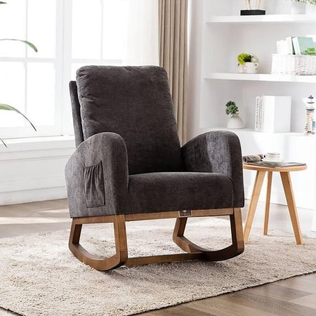 Tildon Solid Wood Rocking Chair in Grey Colour