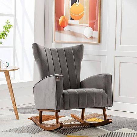 Oswyn Solid Wood Rocking Chair in Grey Colour